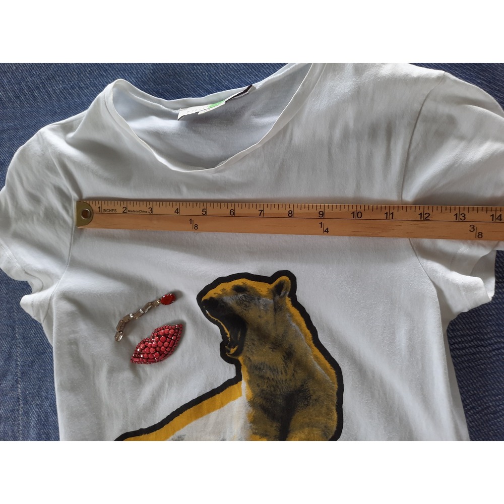 Stella McCartney White Graphic Bear T-Shirt Beaded Lips Embellished Italy - Picture 3 of 9